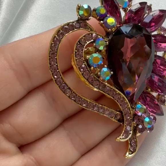 Anthropologie unique luxury diamond Red and Purple Brooch - Picture 8 of 8